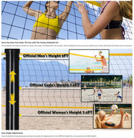 Adjustable Height Volleyball Net Set with Steel Posts and Free Carry Bag