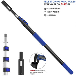 Buyplus Pool Pole - 12 FT Heavy Duty Telescopic Swimming Pole