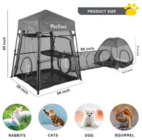 PETEASE 3-in-1 Cat Tower Tent with Tunnel, Outdoor Catio Playpen, Grey