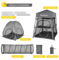 PETEASE 3-in-1 Cat Tower Tent with Tunnel, Outdoor Catio Playpen, Grey