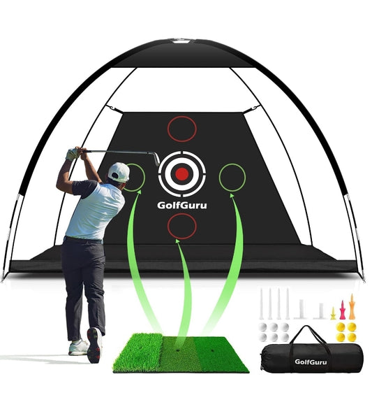 Golfguru 10x7ft Golf Practice Net Set with Tri-Turf Mat & Accessories