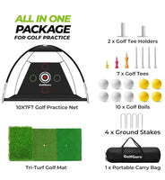 Golfguru 10x7ft Golf Practice Net Set with Tri-Turf Mat & Accessories