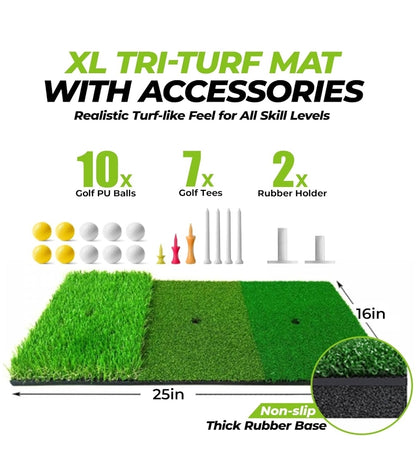 Golfguru 10x7ft Golf Practice Net Set with Tri-Turf Mat & Accessories