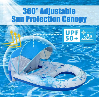 Inflatable Pool Float with Canopy UPF50+, Adult Heavy Duty Pool Lounger