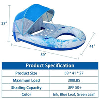 Inflatable Pool Float with Canopy UPF50+, Adult Heavy Duty Pool Lounger