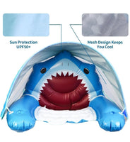 Inflatable Shark Pool Float Chair with Canopy, Cup Holders - X-Large Pool Lounge