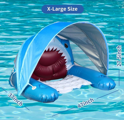 Inflatable Shark Pool Float Chair with Canopy, Cup Holders - X-Large Pool Lounge