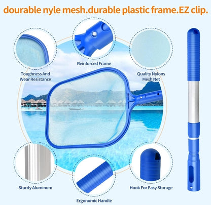 Swimming Pool Cleaner Kit: Skimmer Net, Pool Brush, Telescopic Pole