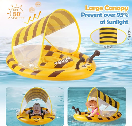 Stable Baby Pool Float with Canopy - Large Inflatable Infant Swim Float Seat