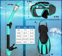 Snorkeling Gear for Adults - Mask Fins Snorkel Set with Panoramic View