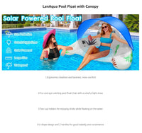 Solar Pool Float with Canopy & Lights - Inflatable Lounge Chair