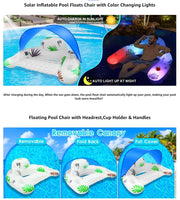 Solar Pool Float with Canopy & Lights - Inflatable Lounge Chair