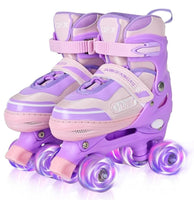 Girls Adjustable Roller Skates & Protective Helmet and Pads Gear Bundle