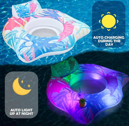 2 Pack Inflatable Pool Floats with Solar Color Changing Lights and Cup Holders
