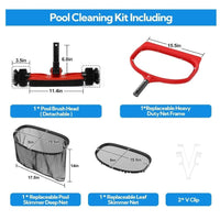 Swimming Pool Cleaning Kit - Replaceable Leaf Skimmer Net & Rotatable Pool Brush