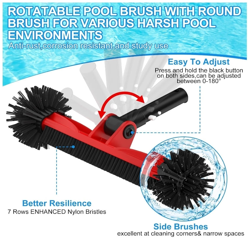 Swimming Pool Cleaning Kit - Replaceable Leaf Skimmer Net & Rotatable Pool Brush