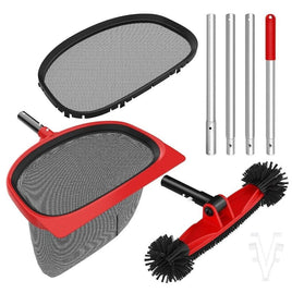 Swimming Pool Cleaning Kit - 5.7 Feet Aluminum Pole, Rotatable Brush, Leaf Rake