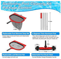 Swimming Pool Cleaning Kit - 5.7 Feet Aluminum Pole, Rotatable Brush, Leaf Rake