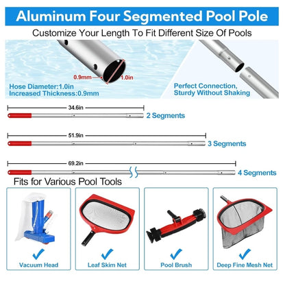 Swimming Pool Cleaning Kit - 5.7 Feet Aluminum Pole, Rotatable Brush, Leaf Rake