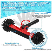 Swimming Pool Cleaning Kit - 5.7 Feet Aluminum Pole, Rotatable Brush, Leaf Rake