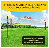 Portable Outdoor Volleyball Net Set with Adjustable Height Poles, 32ft