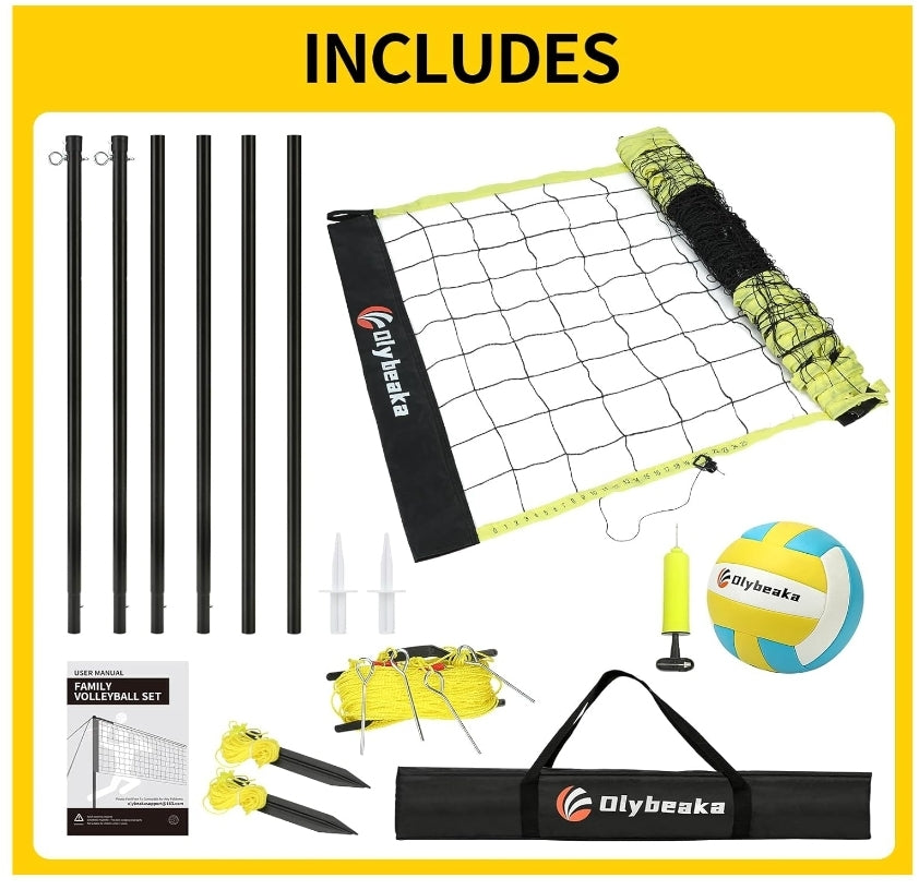 Portable Outdoor Volleyball Net Set with Adjustable Height Poles, 32ft