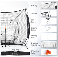 GPS 7x7 Hitting/Pitching Training Bundle - Adjustable Tee, Ball Caddy, Training