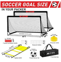 Kids Soccer Goals Set of 2 - 6x4 ft Pop Up Soccer Nets with Ball & Accessories