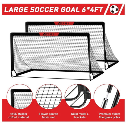 Kids Soccer Goals Set of 2 - 6x4 ft Pop Up Soccer Nets with Ball & Accessories