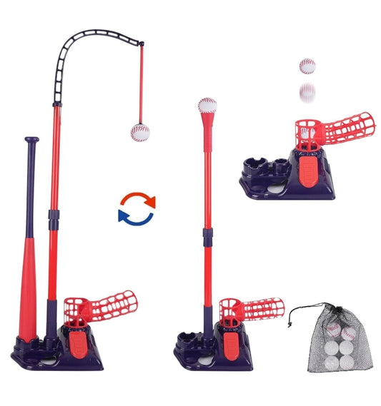 3-in-1 Kids Tee Ball Set - Adjustable Baseball & Pitching Machine