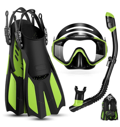 Odoland Kids Snorkel Set Mask, Dry Top Snorkel, + Fins - Anti-Fog & Leak