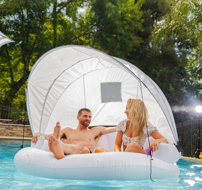Inflatable Cabana Pool Float for 2 with Detachable Sun Shade & Cup Holders