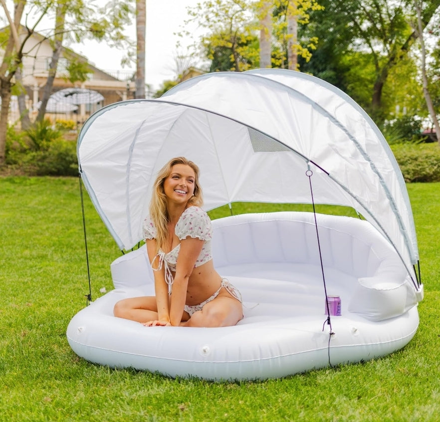 Inflatable Cabana Pool Float for 2 with Detachable Sun Shade & Cup Holders