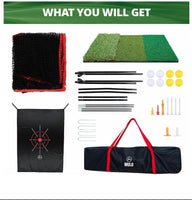 Golf Practice Net Set 10x7 ft - Hitting Mat, PU Balls, Tees, Gloves, Carry Bag