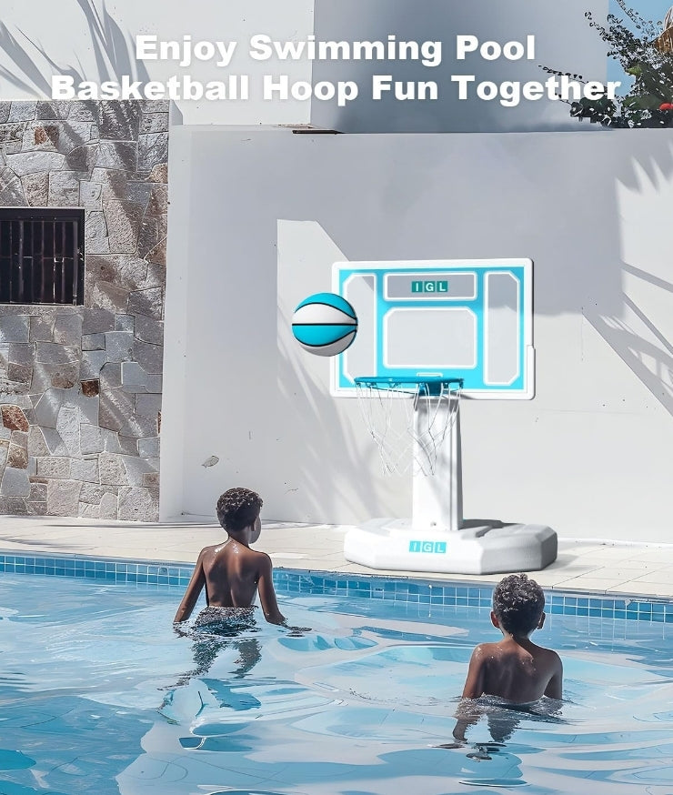 Outdoor Pool Basketball Hoop - Portable, Durable, Fixed Height, 2 Balls