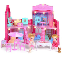 CUTE STONE Foldable Dollhouse Playset with Lights and Furniture