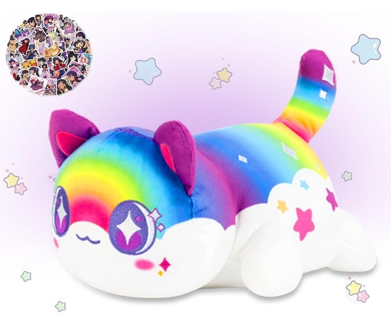 AOYINGMRWJ Rainbow Cat Plush & Stickers Set - 61 PCS