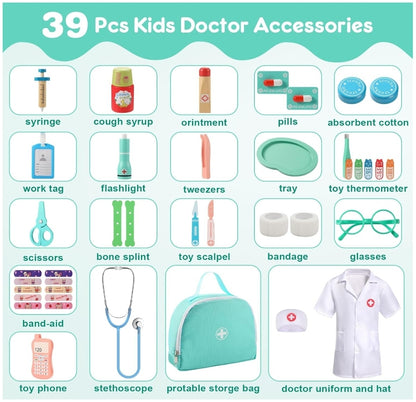 Kids Doctor Kit 39 Pcs Toddler Pretend Play Set with Medical Bag & Costume