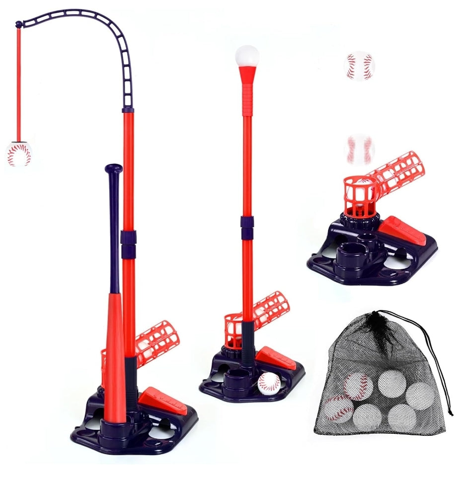 Adjustable Kids T-Ball Set - 3-in-1 Baseball Toys for Ages 3-12