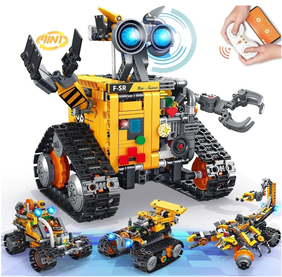 Rechargeable 4-in-1 Robot Building Set | Remote & App Controlled | STEM Toy