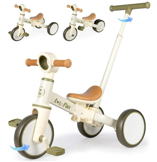 LOL-FUN 5-in-1 Toddler Tricycle, Balance Bike with Parent Push Handle & Pedals