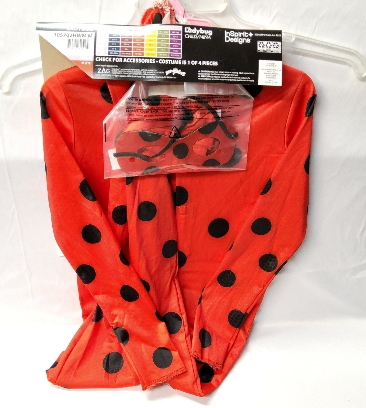 Miraculous Ladybug Costume-Kids Small & Gloves Eye Mask Hair Band Included 7/8