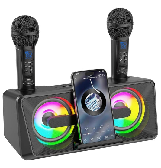 Portable Karaoke Machine with 2 UHF Wireless Mics, Bluetooth Speaker & Disco Lights