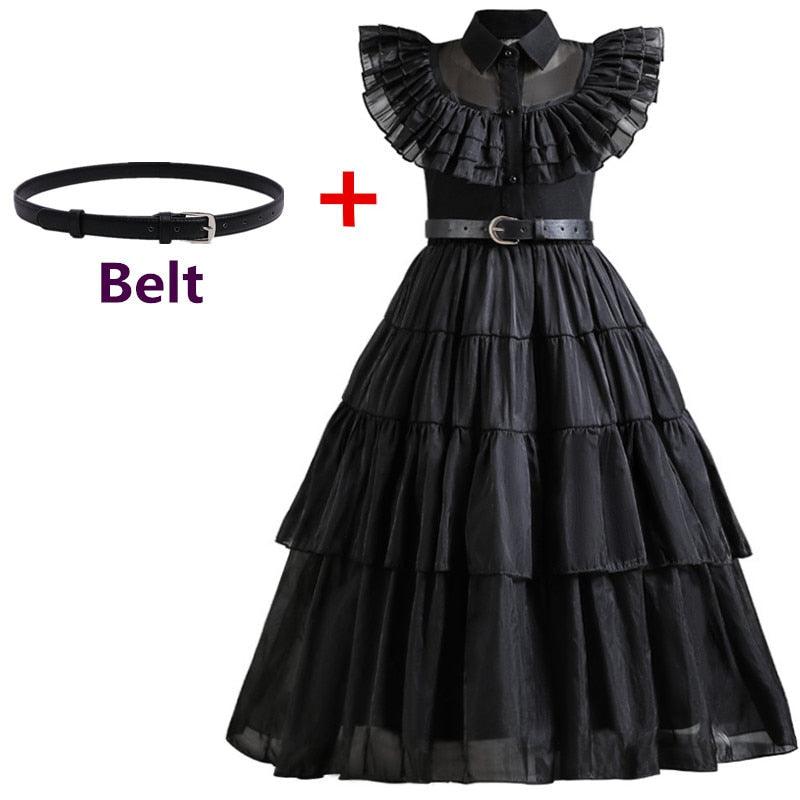 Addams Family Wednesday Cosplay Halloween Costume - Movie Mesh Dress for Kids - Logan's Toy Chest
