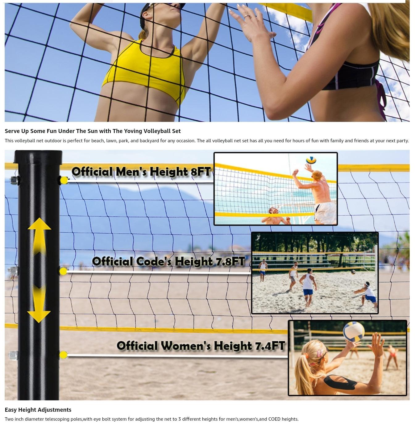 Adjustable Height Volleyball Net Set with Steel Posts and Free Carry Bag - Logan's Toy Chest