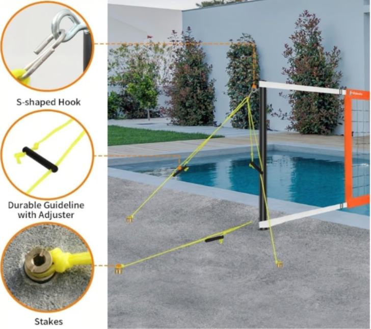 Adjustable Pool Volleyball Net Set 15-25ft with 2 Balls, Pump, Easy Install - Logan's Toy Chest