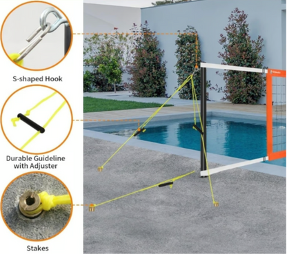 Adjustable Pool Volleyball Net Set 15-25ft with 2 Balls, Pump, Easy Install - Logan's Toy Chest