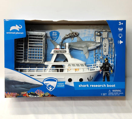 Animal Planet Great White Shark Research Boat 1 Diver 1 Shark Cage 2 Sharks & 13 Accessories Set - Logan's Toy Chest