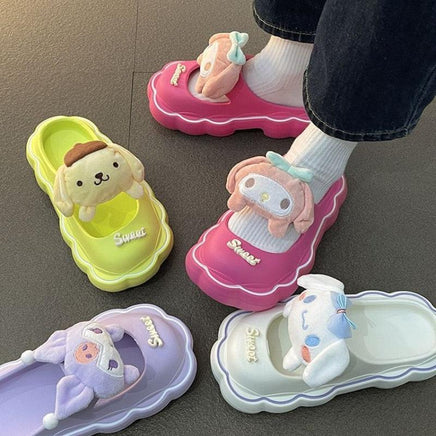 Anime My Melody Kuromi Summer Slippers Kawaii Cinnamoroll Home Anti-Skid Sandals Pompompurin Girl Cartoon Doll Outdoor Slides - Logan's Toy Chest