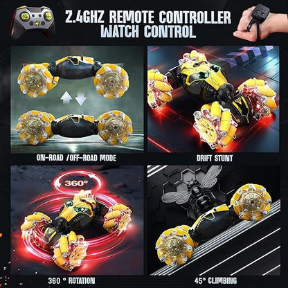 BEZGAR Double-Sided 360° RC Stunt Car – Gesture Controlled, LED Lights - Logan's Toy Chest
